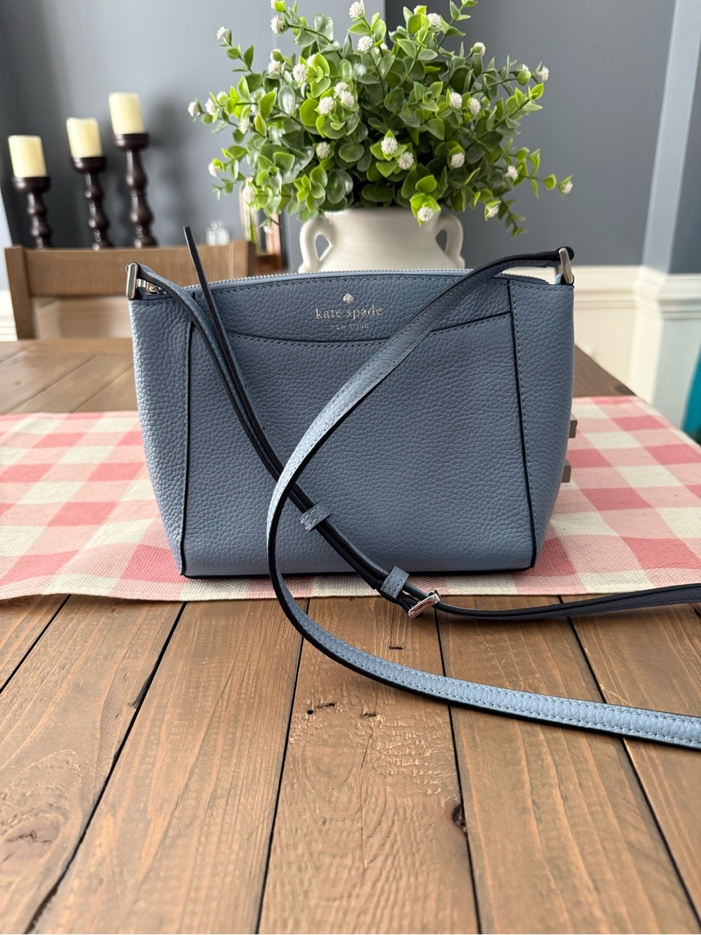 kate spade slate blue pebbled leather crossbody bag